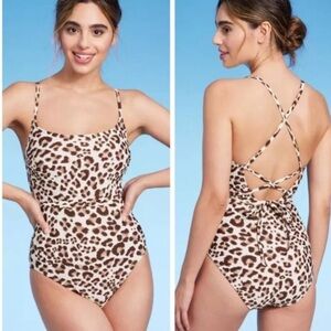 NWT Womens Kona Sol Leopard Print One Piece Swimsuit Bathing Suit